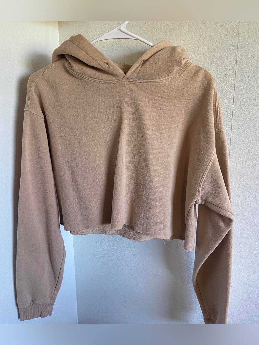 Urban Outfitters Cropped Hooded Sweatshirt - Beige